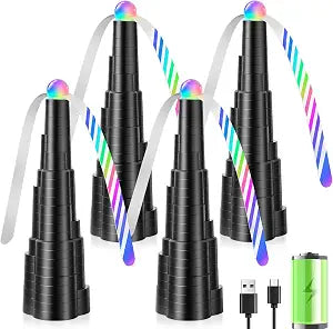 AMFLOWER Fly Fans for Tables, USB Powered Rechargeable Food Fan, Portable Bug Fan with Led Light, Tabletop Fly Spinner with Soft Blades for Picnic, Party, Restaurant, Kitchen, and BBQ, 4 Pack