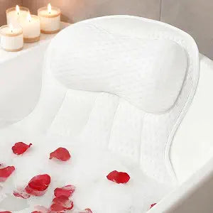 AmazeFan Luxury Bath Pillow,Ergonomic Bathtub Spa Pillow with 4D Air Mesh Technology and 6 Suction Cups,Helps Support Head,Back and Neck,Fits All Bathtub,Hot Tub and Home Spa (US Patent) (White)