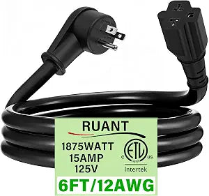 6Ft Heavy Duty 15Amp to 20 Amp Plug Adapter Cable,UL 12AWG Right Angle