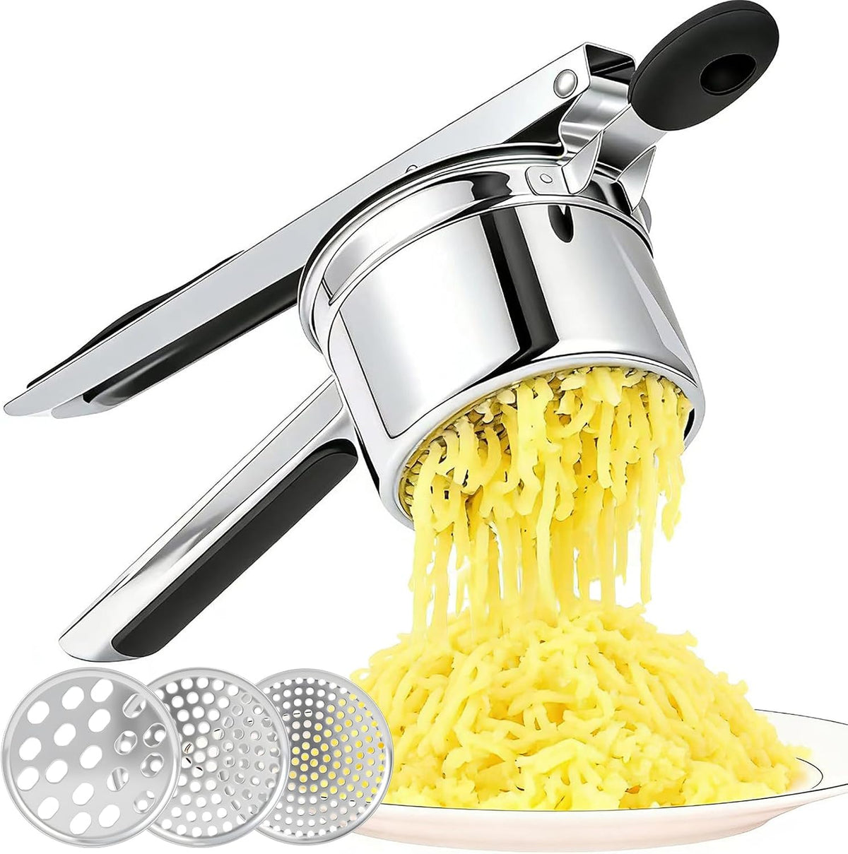 AHFLRITO Potato ricer, Heavy Duty Ricer for Mashed Potatoes, Large Potato Masher Stainless Steel with Ergonomic Handle, Efficiently for Fluffy Mashed Potatoes