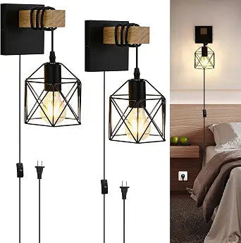 Lightess Farmhouse Plug in Wall Sconces Lamps for Bedroom Set of 2