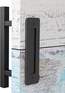 EaseLife 12" Sliding Barn Door Handles and Pulls,Double Sided Hardware Set,Heavy Duty,Square,Rustic,Matte Black Powder Coated Finish,Easy Install
