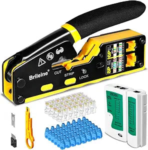 Brileine RJ45 Crimp Tool Pass Through Kit Ethernet Crimper Cat5 Cat5e Cat6