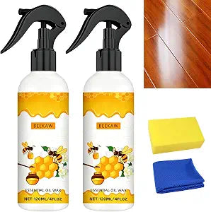 KEHOO Beeswax Wood Polish Spray, 120ml - Beeswax Furniture Polish Spray, Bring a Towel and a Sponge for Wood Multipurpose Wood Wax Restorer for Floors, Cabinets, and Tables2PCs