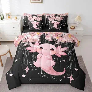 Erosebridal Axolotl Girl Star Comforter Set 7 Piece Bed in A Bag Twin