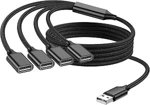 USB Splitter 1 in 4 Out, USB Y Cable, 3.3FT, Black