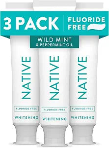 Native Fluoride Free Toothpaste, Whitening - for Adult, Kids 2+ Oral Care - Wild Mint & Peppermint Oil Flavor, 4.1oz (Pack of 3)