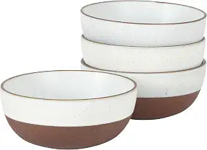 Gibson Elite William Crest 4 Piece Cereal Bowl Set, 6.25 Round Stoneware Bowls, Reactive Glaze Finish, Soup, Dessert & Snack Bowls, Microwave & Dishwasher Safe - Ash White