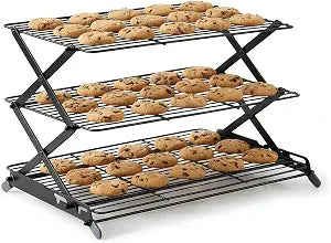 3-Tier Collapsible Cooling Rack, Adjustable Wire Baking Rack, Black