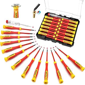 14-Piece Precision Screwdriver Set, Repair Tool Kit with Phillips, Torx and Slotted Screwdrivers, Voltage Test Screwdriver for Electronics, Eyeglasses, Watches, Small Repairs, DIY Use and Tool Set