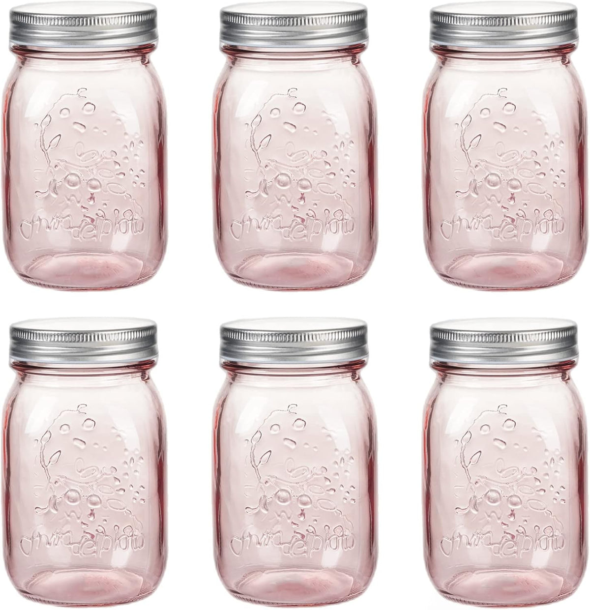 Amzcku 16 oz Rose Pink Mason Jars with Lids, 6 Pack Regular Mouth Pint Canning Jar, Safe For Storage, Canning, Pickling, Preserving, Fermenting, DIY Crafts & Decor