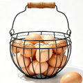 Wire Egg Basket for Gathering Fresh Eggs, Wooden Handle, Small, Holds 24