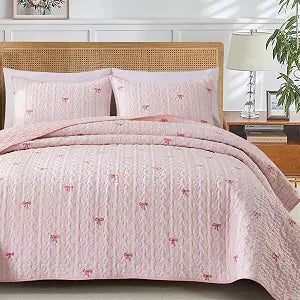 NTBED 3pcs Rainbow Quilt Set Full/Queen for Girls Kids Bow Stripe Bedspread