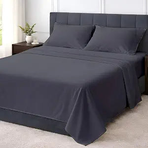 Shreem Linen California King 4 Piece Sheet Set, Ultra Soft Microfiber Bed Sheets Cal King Size, Breathable Cooling Bedding, Deep Pocket Fits 8���16 Inch Mattress, Dark Grey