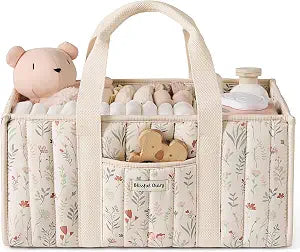 Blissful Diary Floral Diaper Caddy Organizer, Storage Basket, Floral Beige
