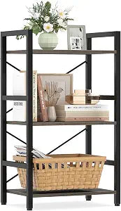 Giantex 3-Tier Bookshelf, Narrow Freestanding Display Shelf with Metal Frame & Wooden Storage Racks, Industrial Bookcase Organizer for Living Room, Study, Office (Grey Oak, 3-Tier (1 Pack))