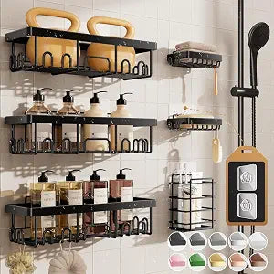 Veken Shower Caddy 6-Pack, Bathroom Organizers and Storage Shelves, Black