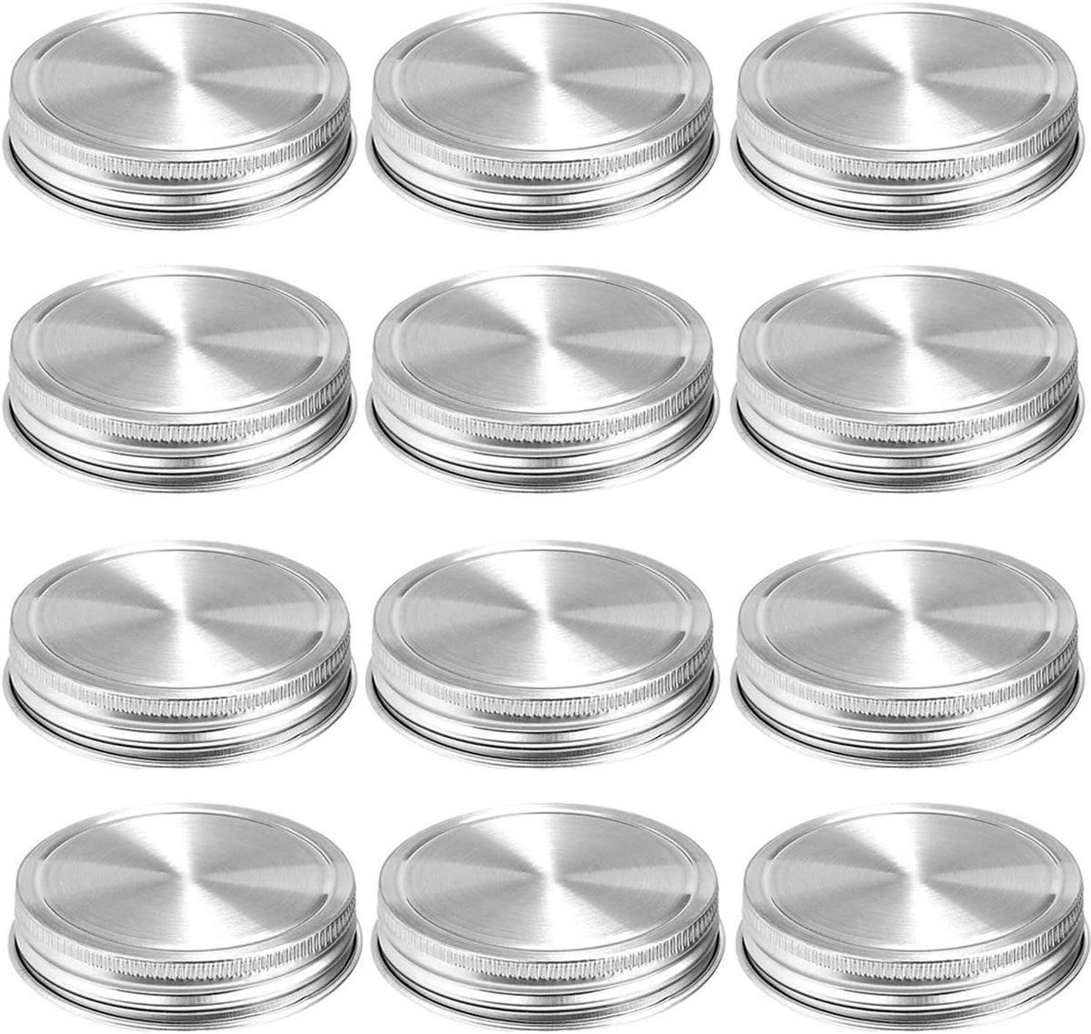 Stainless Steel Mason Jar Lids,12 Pack Polished Surface,Reusable and Leak Proof,Storage Caps with Silicone Seals for Regular Mouth Size Jars (12-Pack Stainless Steel Lids(Regular Mouth))