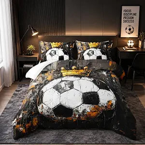 Nttopship Soccer Comforter Set Twin Size,Football Bedding Set Bed in A Bag for Youth and Adults, Football Printed Bedding Themed Bedroom Decor with 2 Pillowcases Soft Microfiber All Season