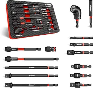 EZARC Impact Socket Adapter Set, 14PCS with Swivel and Angle Attachments