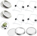 Sprouting Lids Growing Kit - 316 Stainless Steel Sprouting Lids for 86mm Wide Mouth Mason Jar with Adjustable White Stands - Organic Sprouts, Broccoli, Alfalfa Mung Bean Sprout Kit (Set of 4)