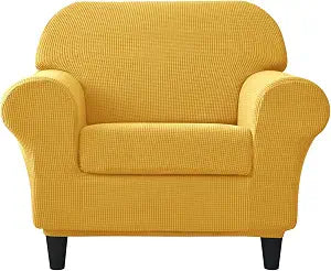 CONRUSER Stretch Sofa Slipcover, Soft Jacquard Sofa Covers Single Seat Couch Cover with Cushion Cover Washable Furniture Protector (Yellow, S)
