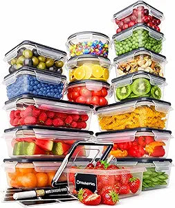Chef's Path 32 Piece Airtight Food Storage Containers with Easy Snap Lids, 16 Containers and Lids, Stackable Kitchen and Pantry Canisters for Meal Prep and Food Storage - Transparent