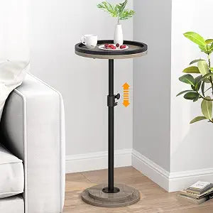 Small Side Table, Drink Table, Height Adjustable Round End Table, Pedestal Side Table for Small Spaces in Living Room, Bedroom, Grey