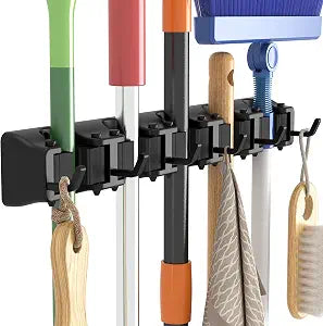 Lifewit Mop and Broom Holder Organizer Wall Hanging Mount, Black, 1 Pack
