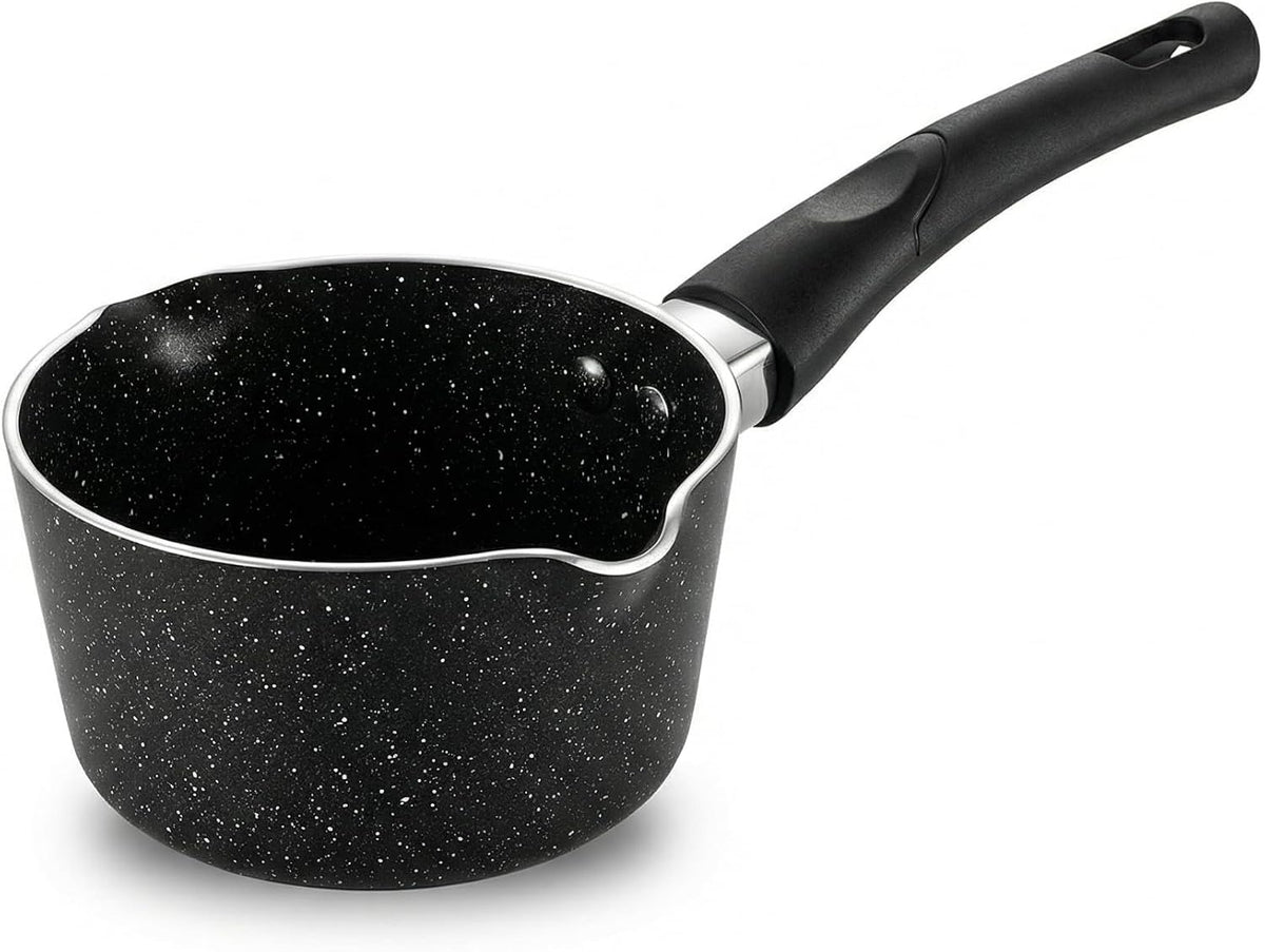 5-Inch Mini Milk Pan with Double Pour Spouts, Small Nonstick Saucepan for Milk, Butter, Sauces, Gravy & Tiny Portions, Compact Aluminum Pouring Pot, Not Induction