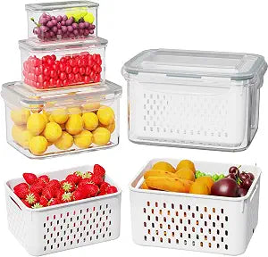 Dayacoco Fruit Storage Containers for Fridge 4 Pcs with Drain Basket
