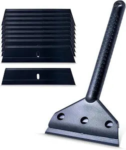 FOSHIO Long Handle Plastic Razor Blade Scraper - 10PCS Plastic Blades for Sticker, Label, Decal, Gasket, Residue Removal & Cleaning