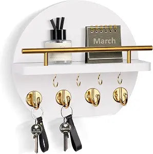Nekon Key Holder for Wall, 9.8 Inch Round Wall Decor, White