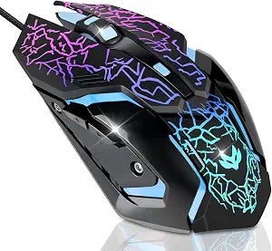 Wired Gaming Mouse,Ergonomic Optical Gaming Mice with 7 Color LED Backlight, 4 DPI Settings Up to 3600 DPI Computer Wired USB Mouse for Laptop/mac, 6 Buttons, Black