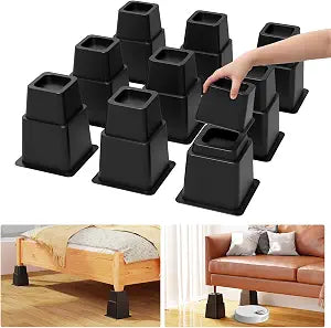 3, 5 or 8 inch Bed Risers Heavy Duty, Adjustable Furniture Risers for Bed, Sofa, Table, Chair, Support up to 1500 Lbs (Set of 9, Black)