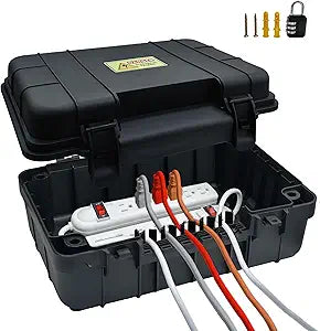 Paxboxtech Large Outdoor Electrical Box (13.4 x 9.5 x 5.2 inch), IP54 Waterproof Outdoor Extension Cord Cover, Weatherproof Outlet Box, Protect Power Strip, Outlet, Timer, Plug, Holiday Light, Black