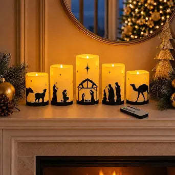 Nativity Scene Flameless Candles, Christian Gifts Advent Christmas Decor