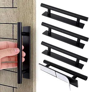 Piriuuo 4 Pack Adhesive Cabinet Handles Pulls, Self Stick Door Handles ABS Plastic Pulls Push Peel and Stick Pull Helper Drawer Pulls Wardrobe Handle Furniture Handles, Black