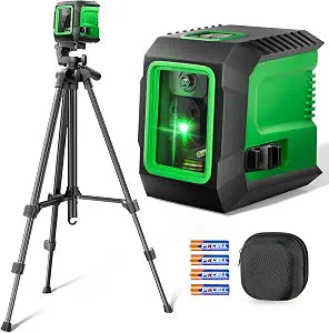Laser Level with 50 Tripod, 360 Self Leveling Cross Line Laser Level, Green Beam Horizontal and Vertical Line leveler Tool for Hanging Pictures, Home Renovation with 4 AA Batteries & Carry Pouch