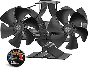 Wood Stove Fan Heat Powered | Non Electric Heat Activated Fan for Wood Burning Stove| Thermoelectric Fireplace Fan | Stove Accecories w/Thermometer