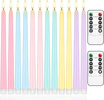 Baquler 12 Pcs 11'' Pastel Flameless Taper Candle LED Candlestick