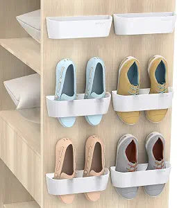 6Pack Wall Shoe Rack, Adhesive or Screw Mount for RV, White