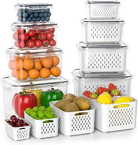 Anysig 8 Pack Fridge Fruit Storage Containers with Removable Colander