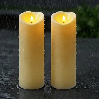 Raycare Large Outdoor Flameless Candles with Remote & Timer, Waterproof Battery Operated LED Pillar Candles, Dark Ivory, 4"x12", Set of 2