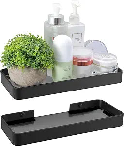 Z metnal Small Glass Bathroom Shelves, Matte Black Floating Shelf, Mini Wall Shelf Organizer, Wall Mounted (Dark Glass, 10 Inch/25cm)