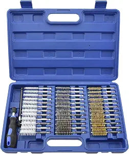 NEIKO 00325A Wire Brush Drill Attachments with 1/4-Inch Hex Shank, SAE and MM Brushes Assortment, Mountable on Power Drill or Die Grinder, 38-Piece Set
