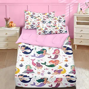 Nesker Mermaid Twin Zipper Bedding for Girls, 3-Piece-All-in-one
