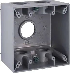 BELL 2-Gang Weatherproof Deep Box, Five 3/4 in. Threaded Outlets, Gray