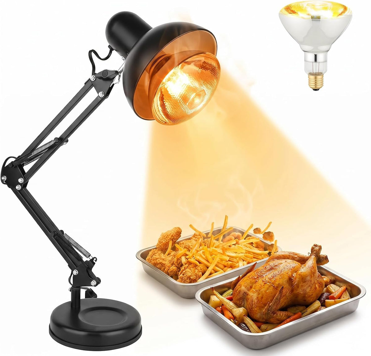 Portable Food Heat Lamp, Foldable Design, 3S Quickly Heating, 250W Commercial Food Warmer Light, Warming Lamp for Parties, Buffet, Restaurant, Kitchen, Home Use - Black