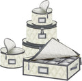 5 Pack China Storage Containers Set (Beige) - Sturdy Quilted Wine Glass & Dish Storage with Dividers - Compact Size